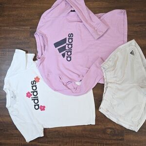 Adidas Purple Long Sleeve, Flower T-Shirt, White Shorts Combo Size MEDIUM
